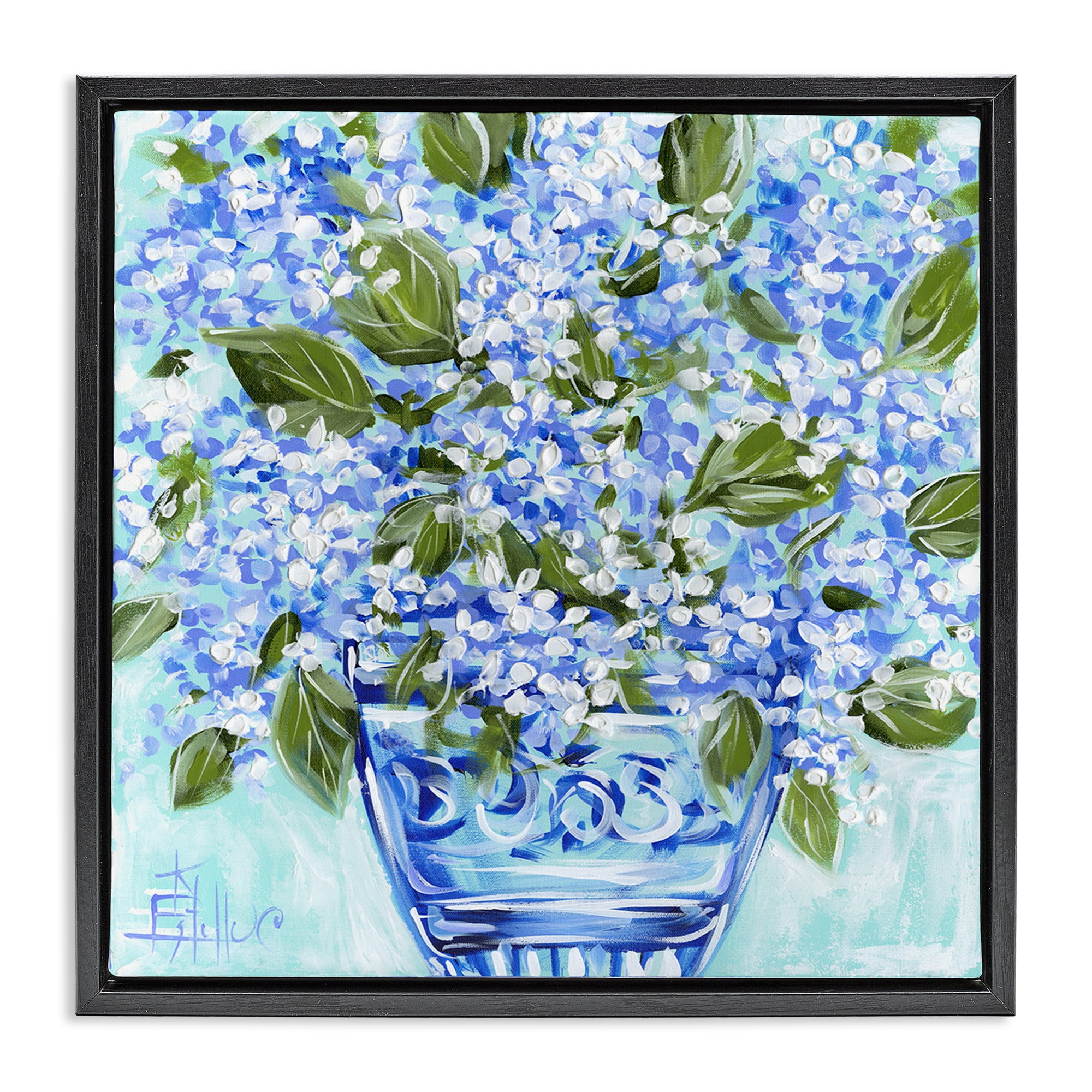 Stupell Industries Cool Bouquets in Blue Vase Black Framed Floater Canvas Wall Art, design by Estelle Grengs