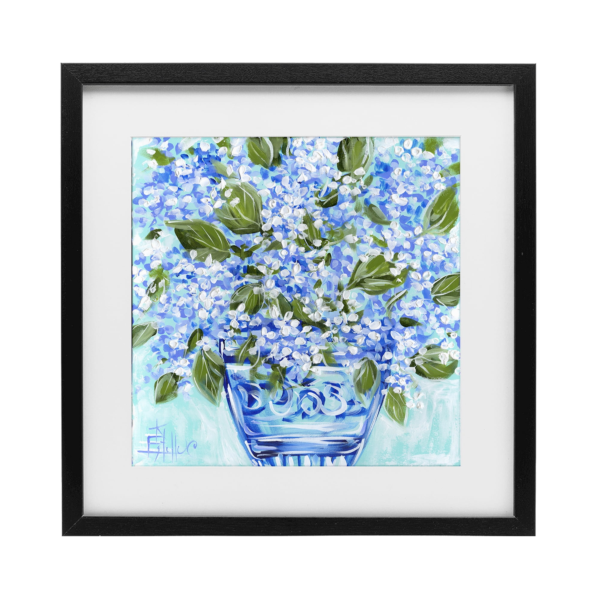Stupell Industries Cool Bouquets in Blue Vase Black Framed Print Under Glass, design by Estelle Grengs