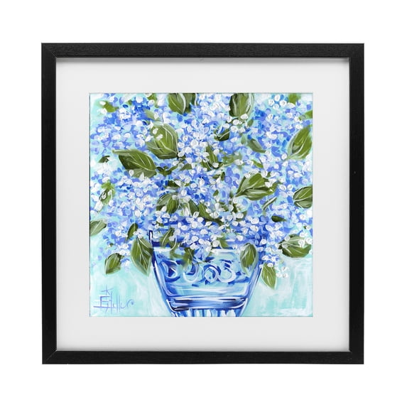 Stupell Industries Farmhouse Cool Bouquets in Blue Vase Black Framed Print Under Glass, 13 x 13, by Estelle Grengs