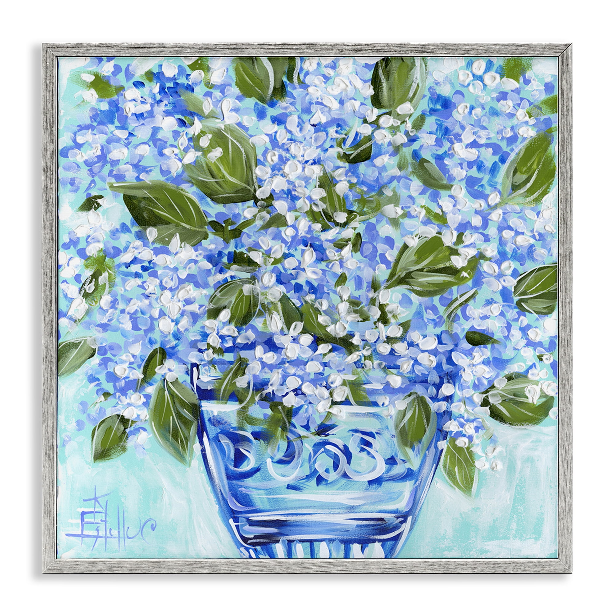 Stupell Industries Cool Bouquets in Blue Vase Gray Framed Giclee Art, design by Estelle Grengs