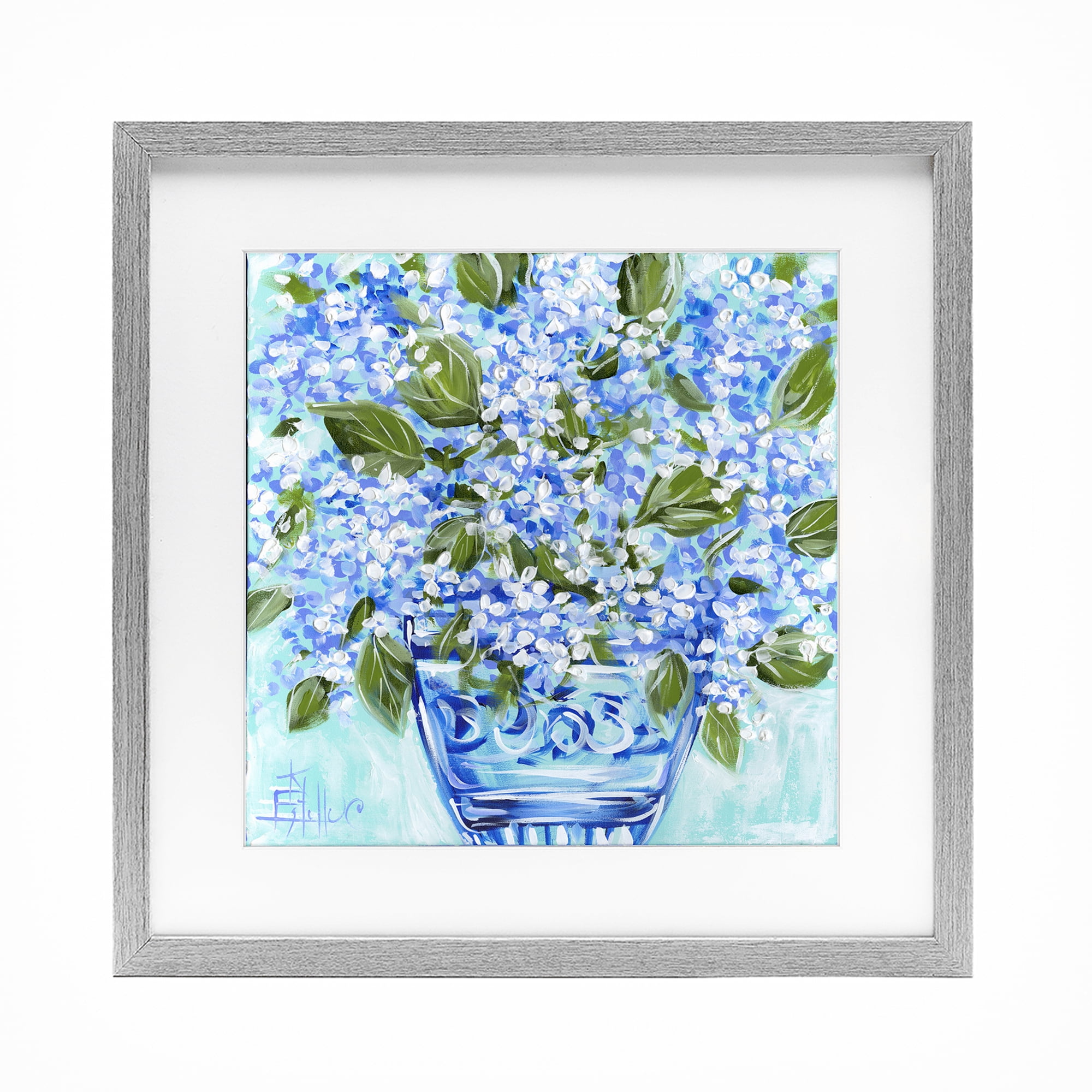 Stupell Industries Cool Bouquets in Blue Vase Gray Framed Print Under Glass, design by Estelle Grengs
