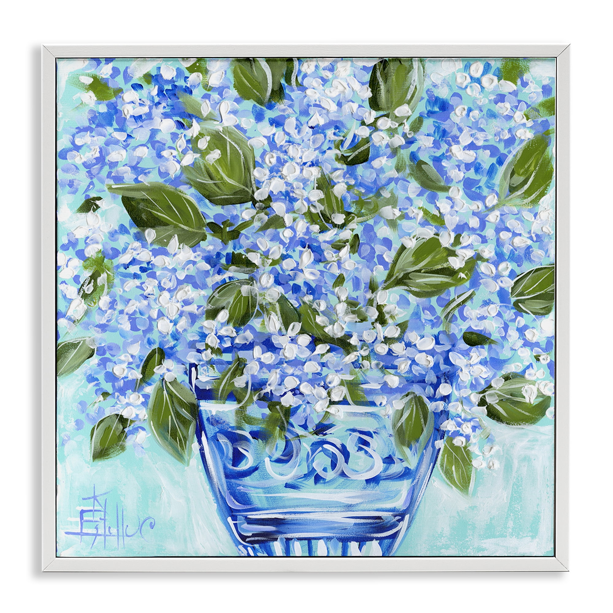 Stupell Industries Cool Bouquets in Blue Vase White Framed Giclee Art, design by Estelle Grengs