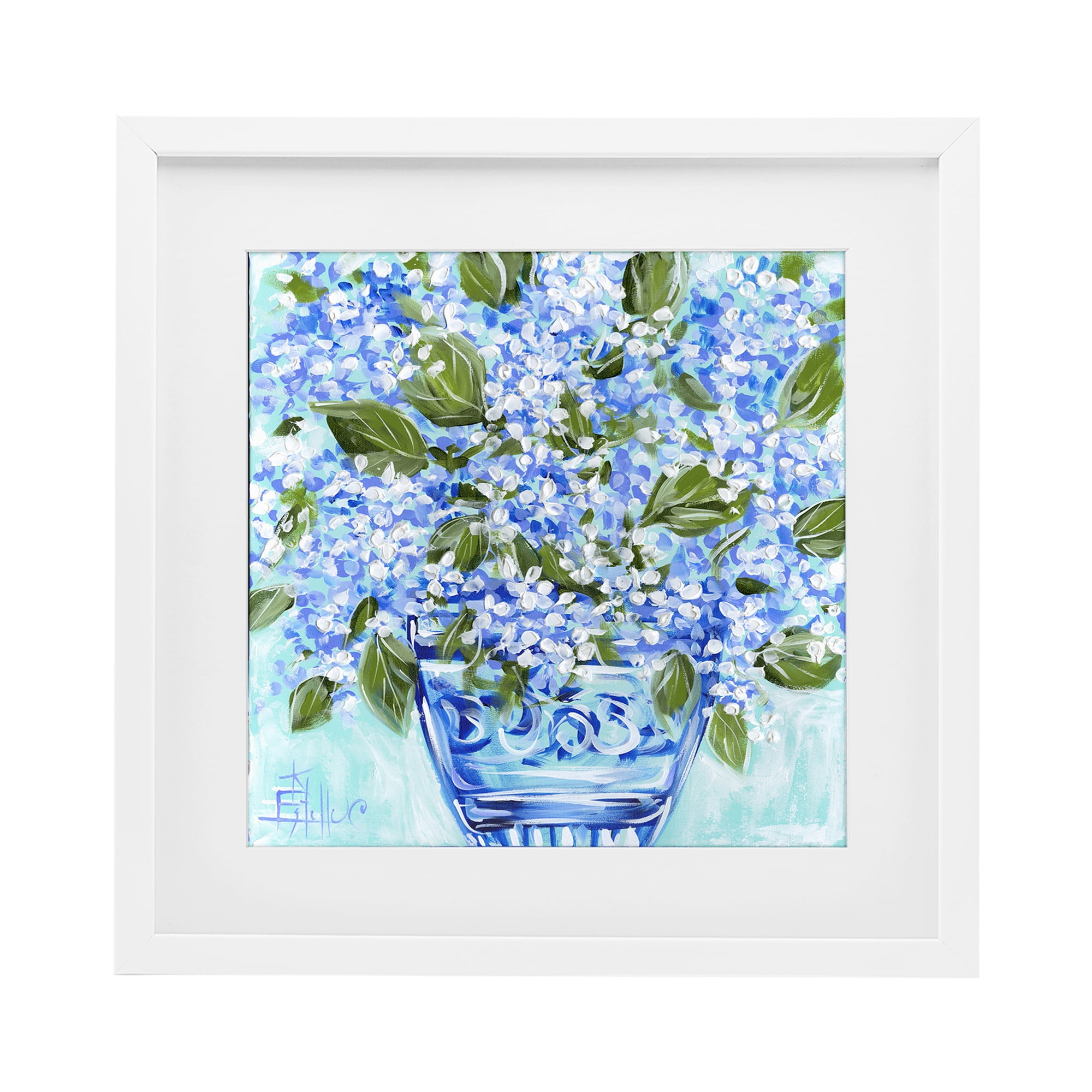 Stupell Industries Cool Bouquets in Blue Vase White Framed Print Under Glass, design by Estelle Grengs