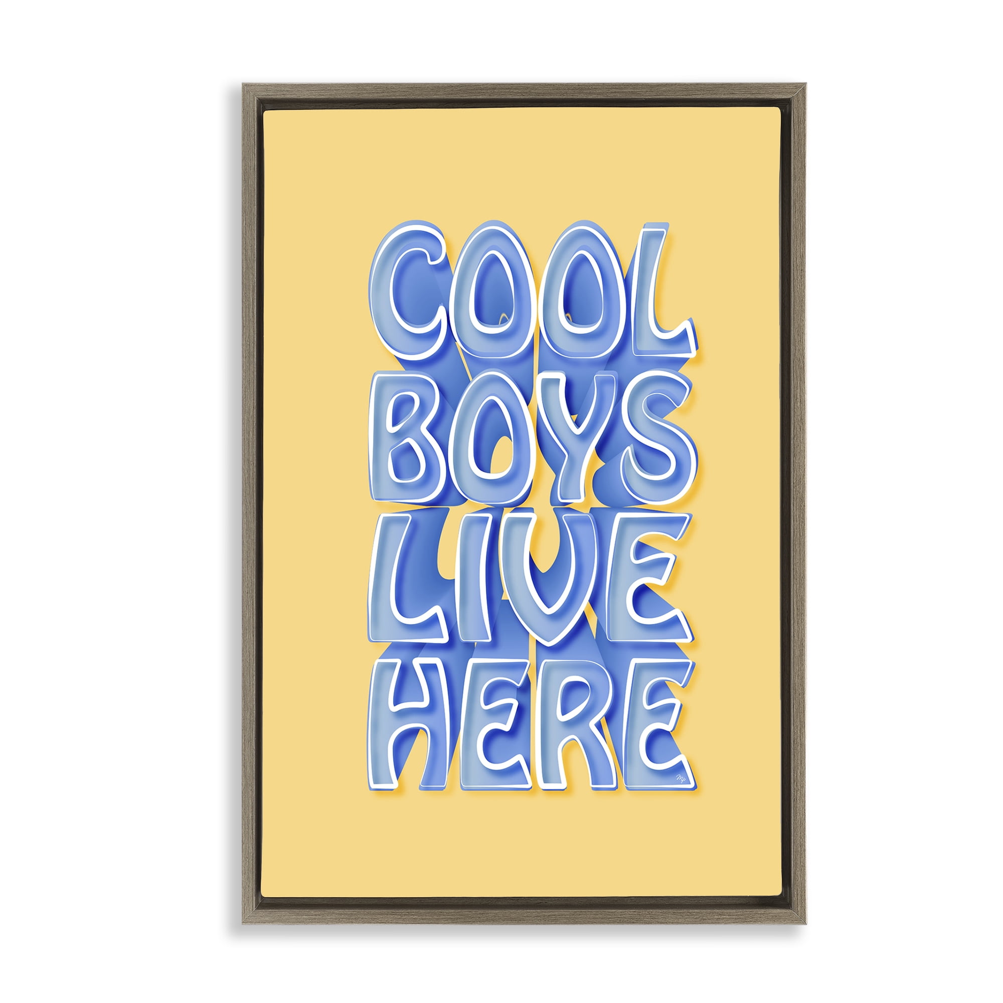 Stupell Industries Cool Boys Live Here Text & Numbers Painting Brown Floater Framed Canvas Art Print Wall Art, 17 x 25