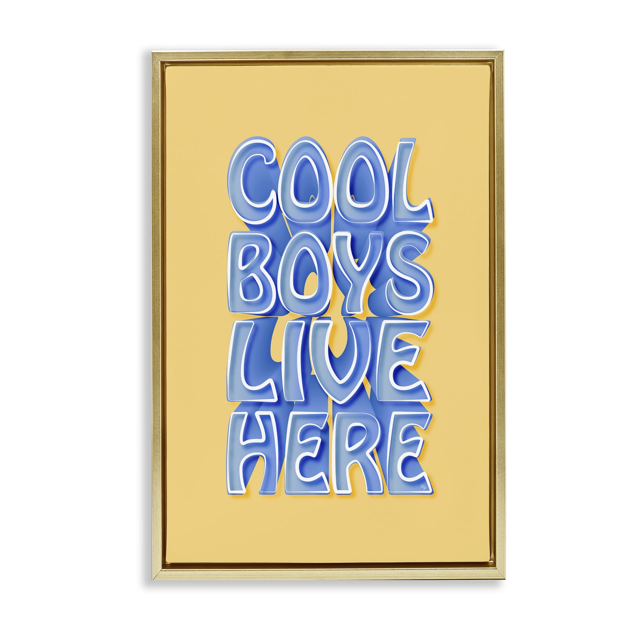 Stupell Industries Cool Boys Live Here Text & Numbers Painting Gold Floater Framed Canvas Art Print Wall Art, 17 x 25