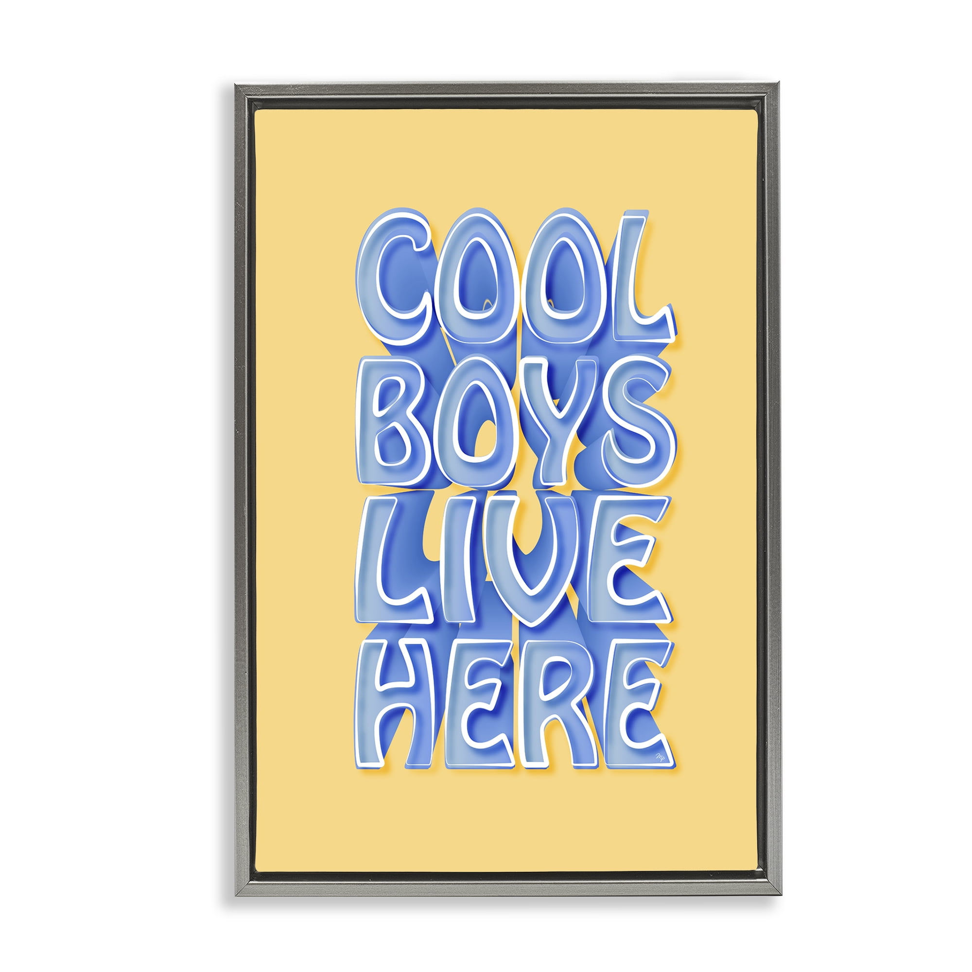 Stupell Industries Cool Boys Live Here Text & Numbers Painting Gray Floater Framed Canvas Art Print Wall Art, 21 x 31