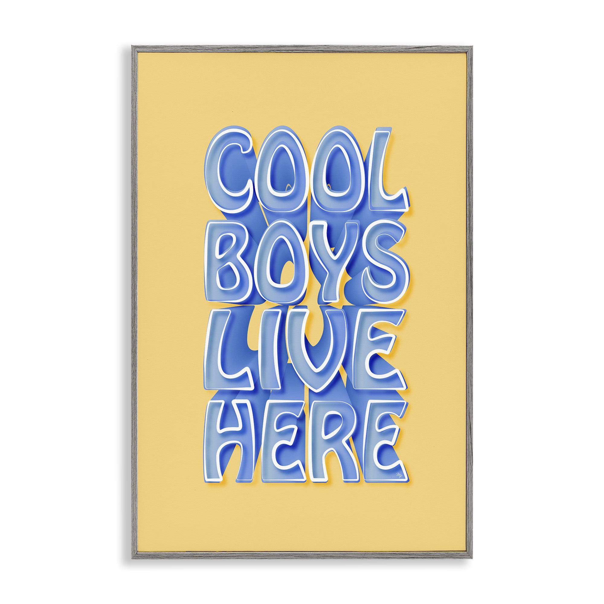 Stupell Industries Cool Boys Live Here Text & Numbers Painting Gray Framed Art Print Wall Art, 12 x 18