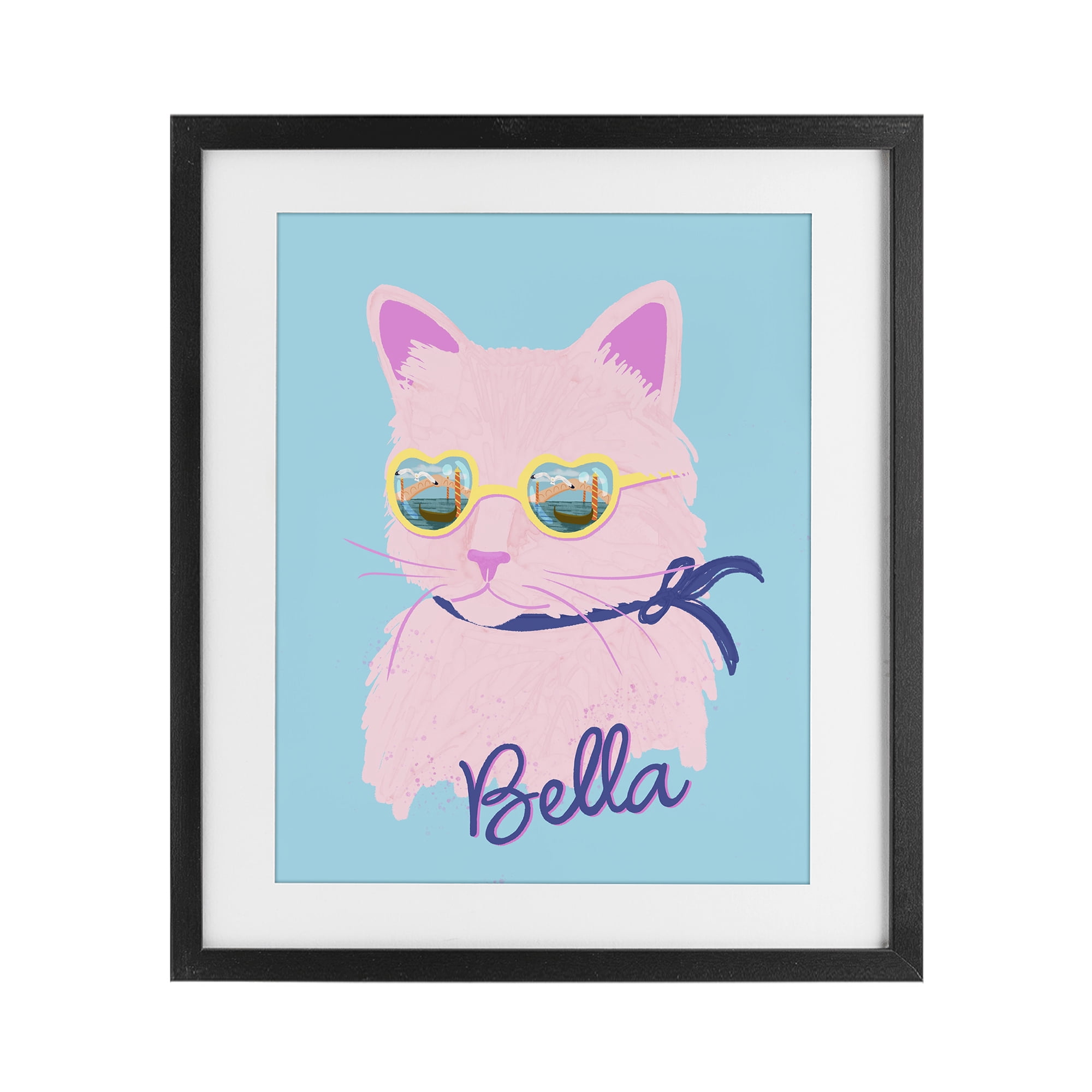 Stupell Industries Cool Cat Bella Black Framed Print Under Glass, design by Steffanie Pisula