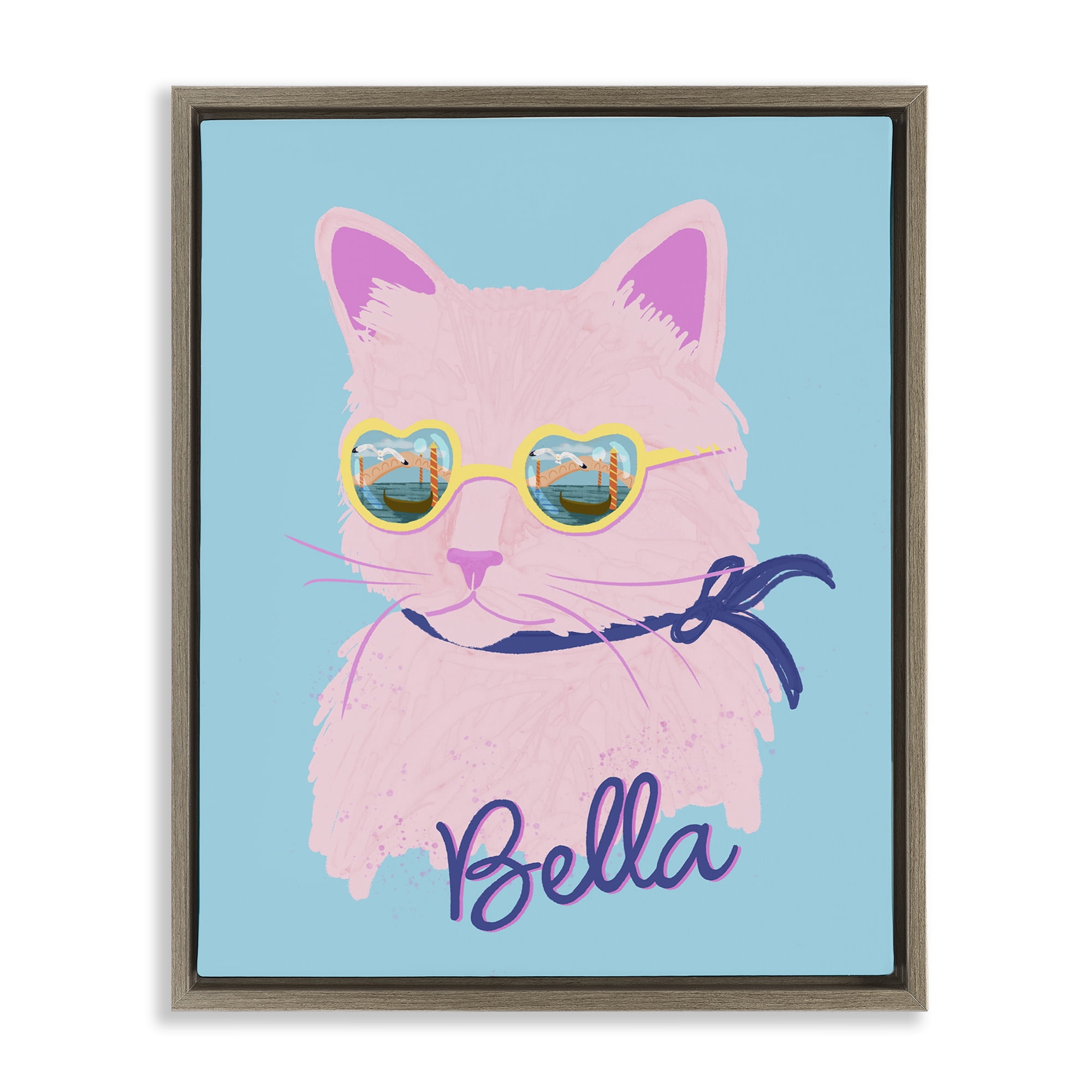 Stupell Industries Cool Cat Bella Brown Framed Floater Canvas Wall Art, design by Steffanie Pisula