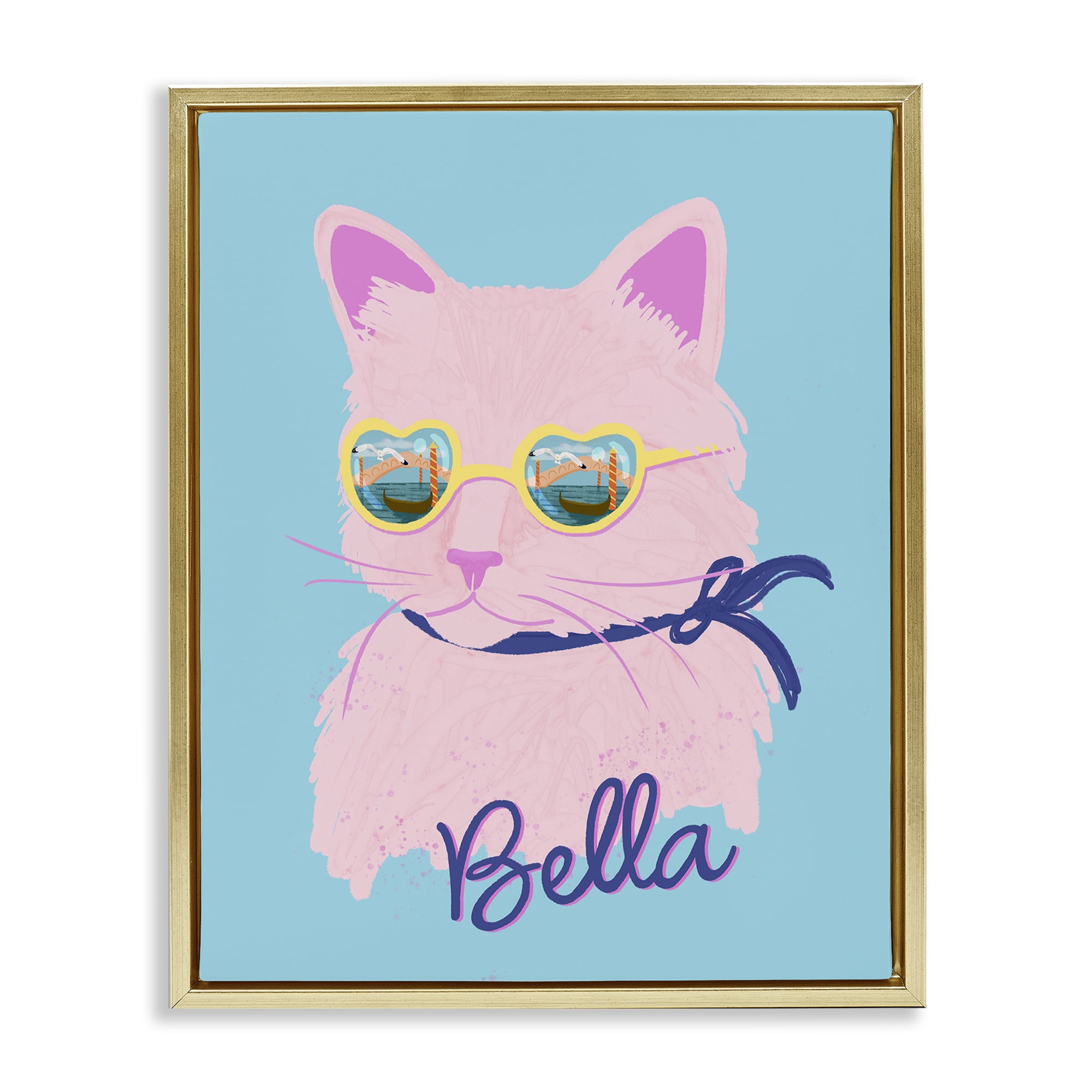 Stupell Industries Cool Cat Bella Gold Framed Floater Canvas Wall Art, design by Steffanie Pisula