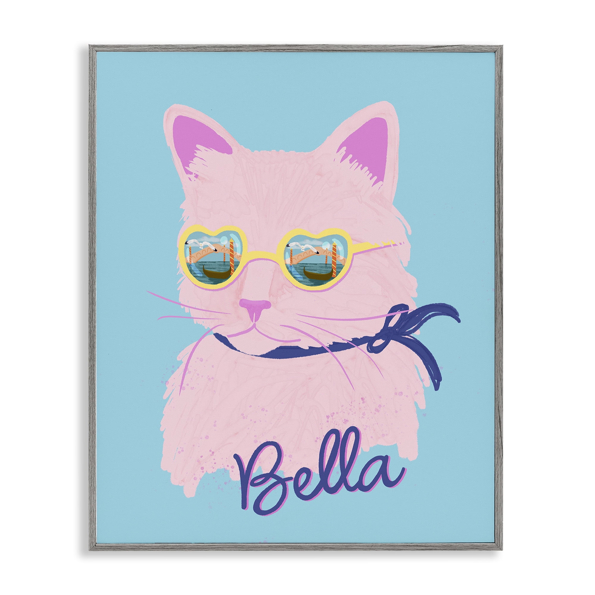 Stupell Industries Cool Cat Bella Gray Framed Giclee Art, design by Steffanie Pisula