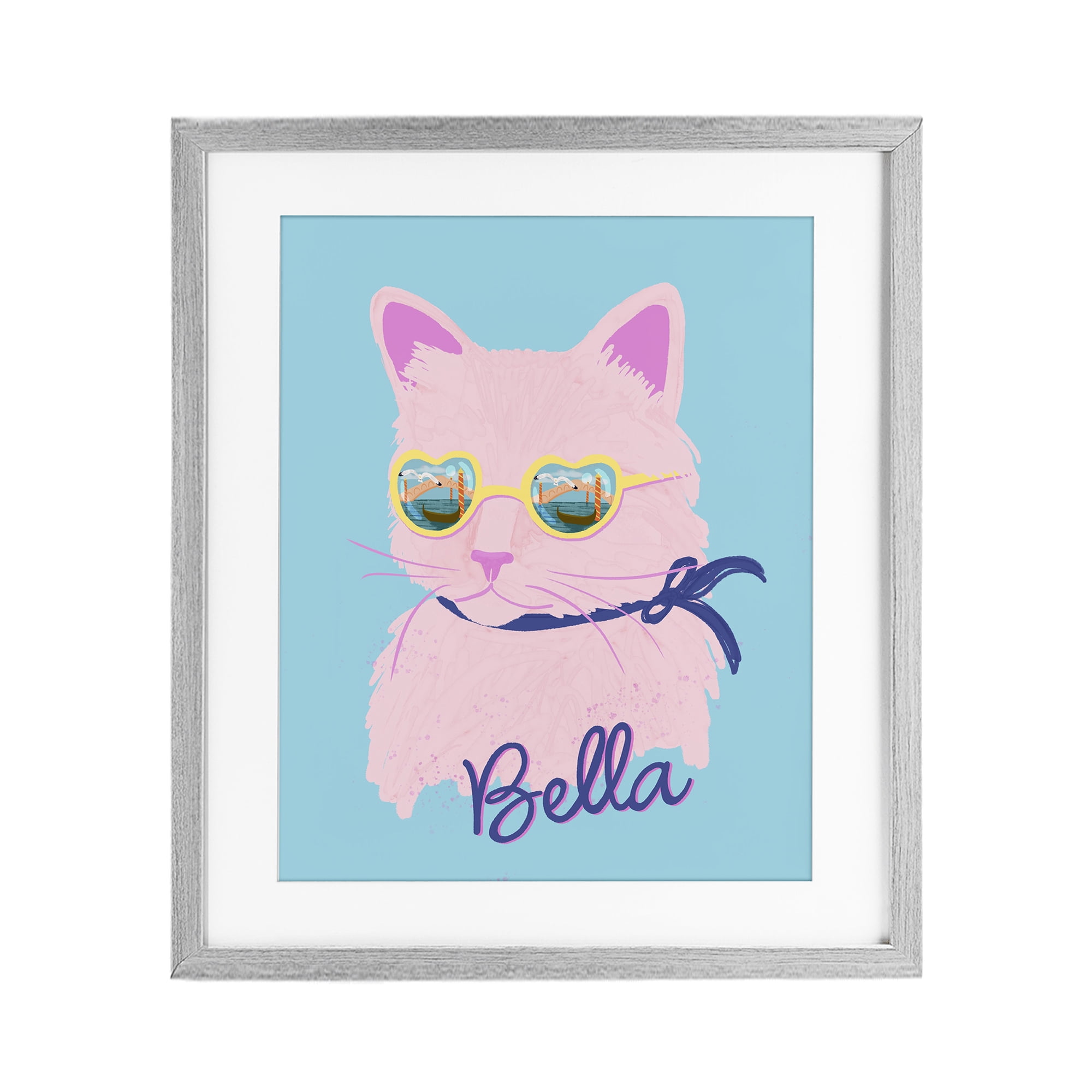 Stupell Industries Cool Cat Bella Gray Framed Print Under Glass, design by Steffanie Pisula