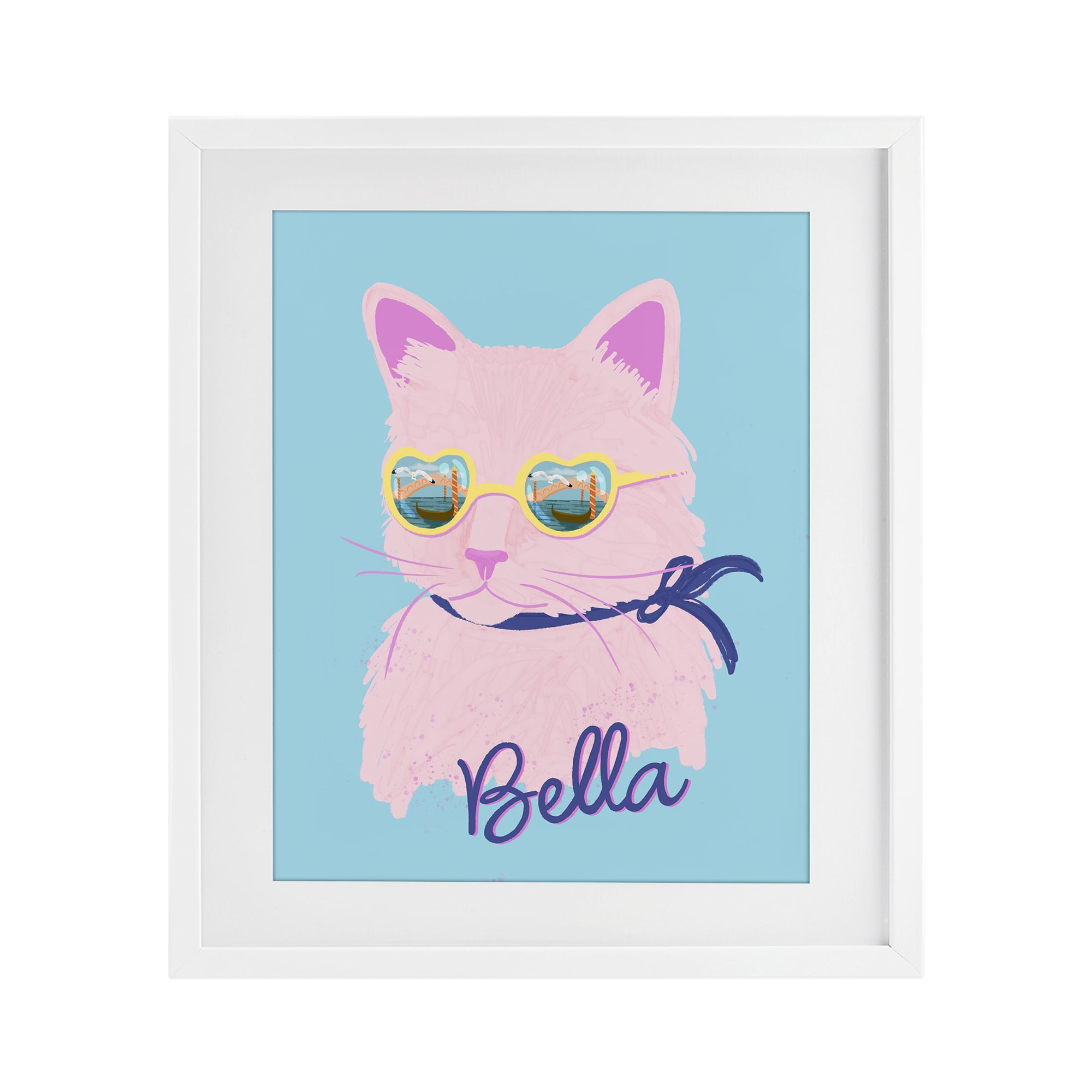 Stupell Industries Cool Cat Bella White Framed Print Under Glass, design by Steffanie Pisula