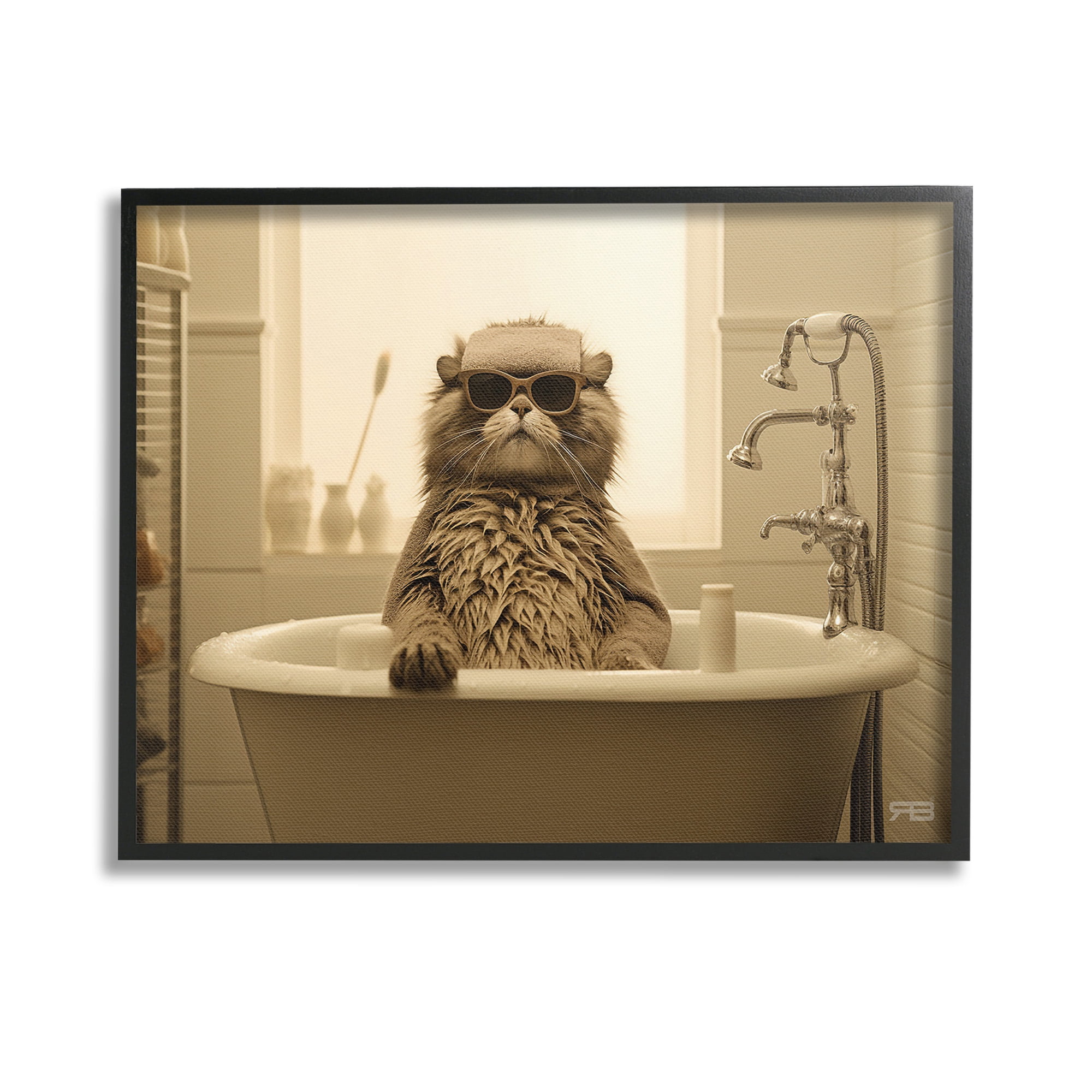 Stupell Industries Cool Cat in Bathtub Animals & Insects Painting Black Framed Art Print Wall Art, 14 x 11