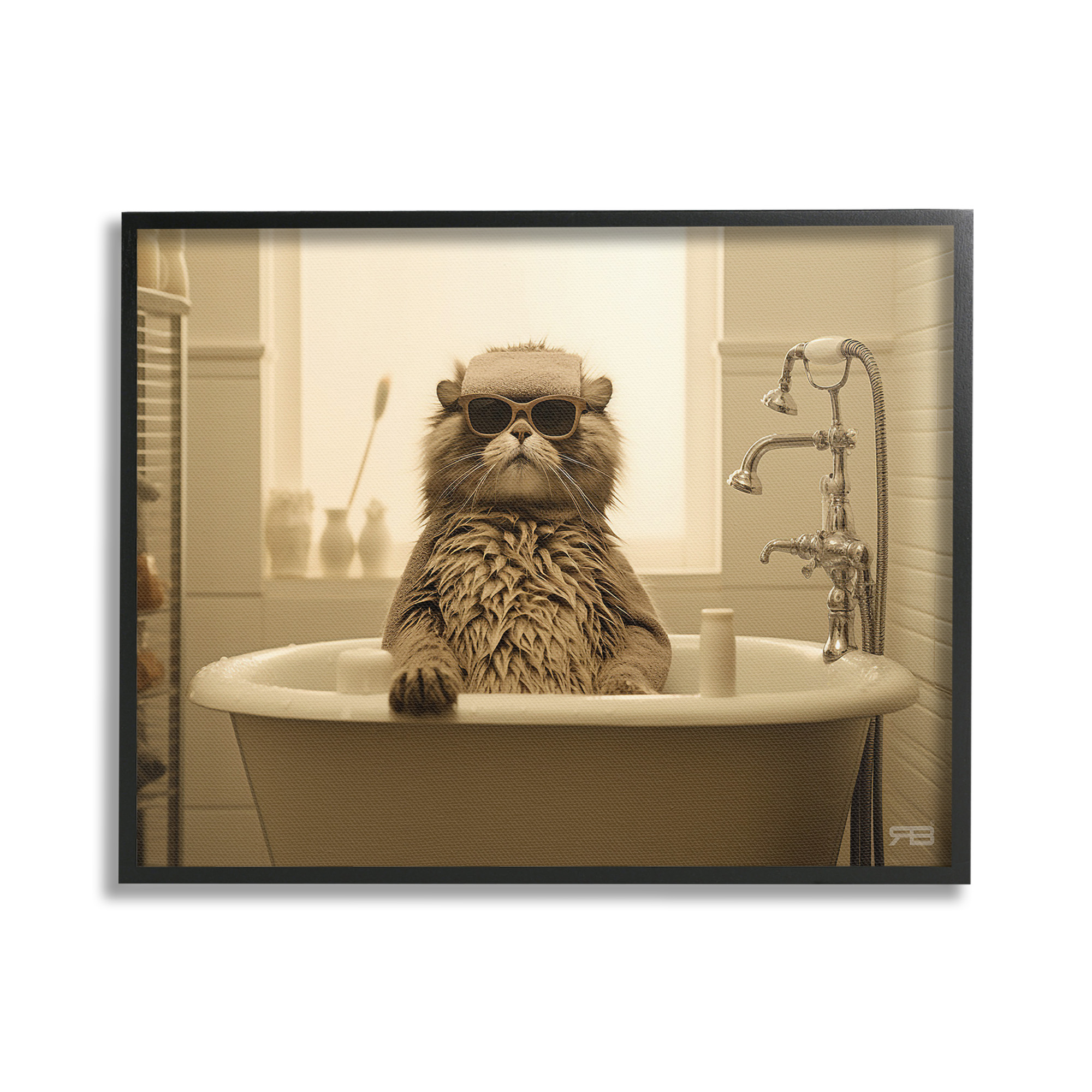 Stupell Industries Cool Cat in Bathtub Animals & Insects Painting Black Framed Art Print Wall Art, 20 x 16