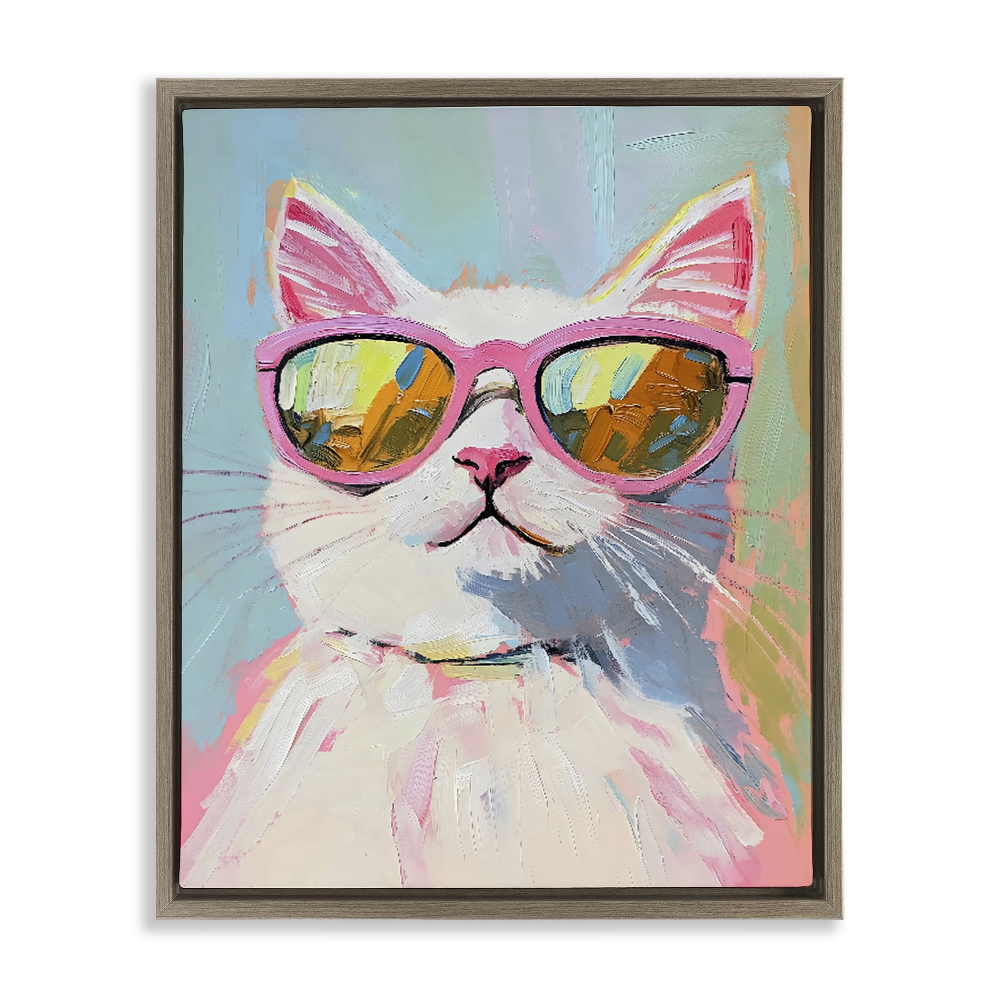 Stupell Industries Cool Cat in Sunglasses Brown Framed Floater Canvas Wall Art, design by The Prints Vibe