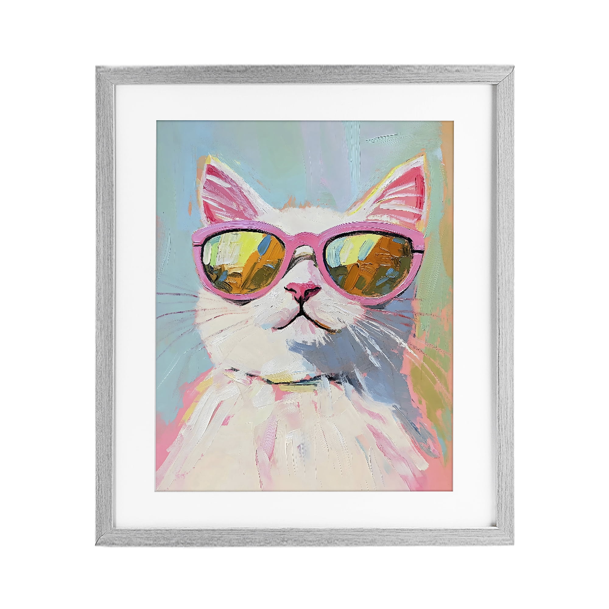 Stupell Industries Cool Cat in Sunglasses Gray Framed Print Under Glass, design by The Prints Vibe