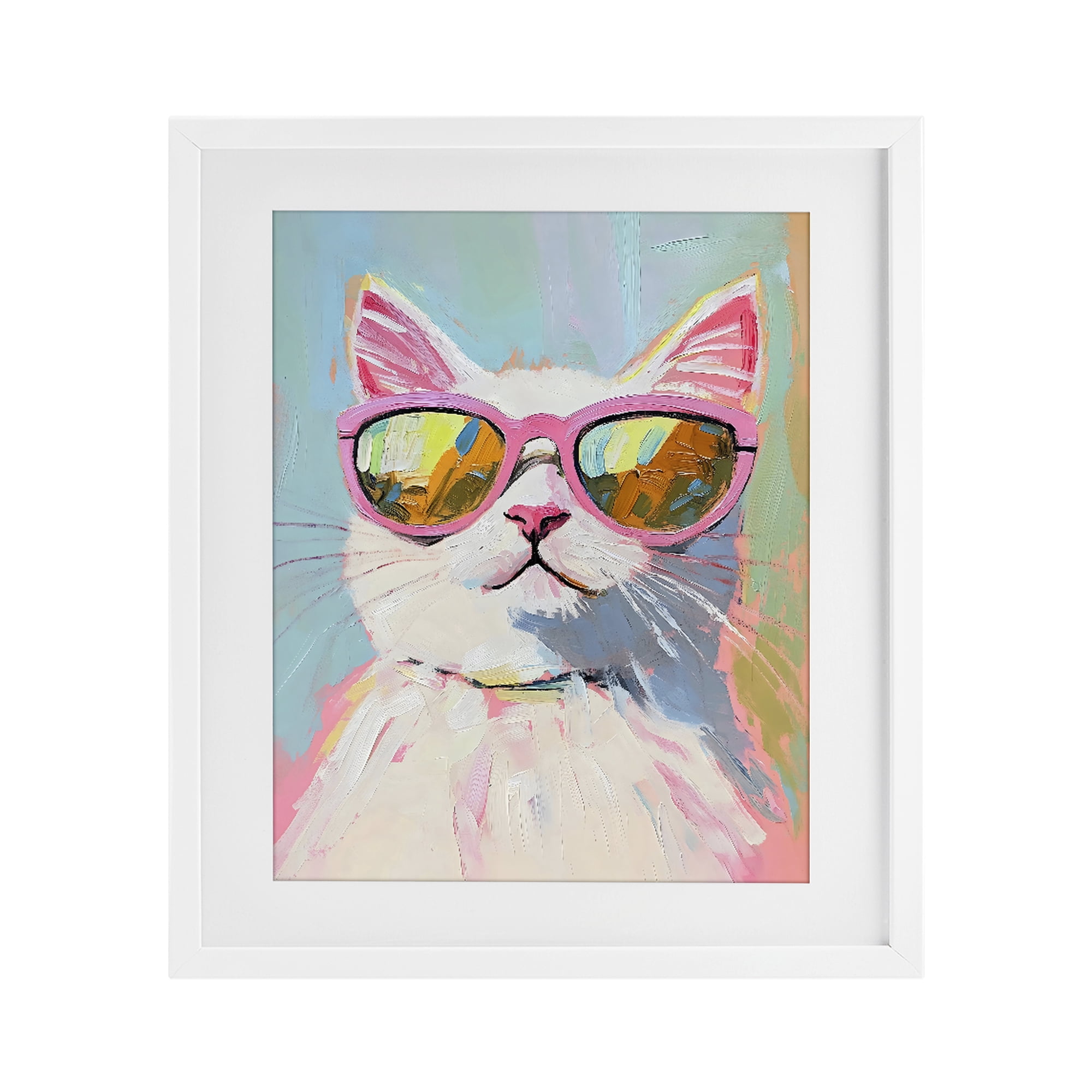 Stupell Industries Cool Cat in Sunglasses White Framed Print Under Glass, design by The Prints Vibe