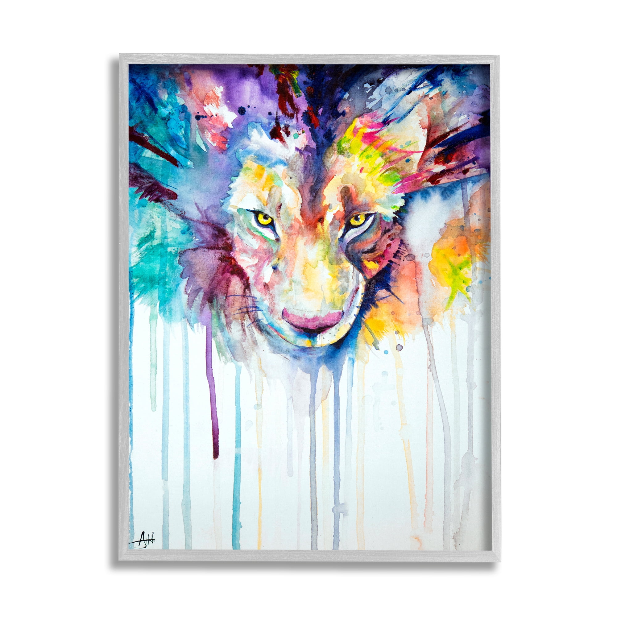 Stupell Industries Cool Colorful Large Cat Lion Portrait Animal Watercolor Painting, 16 x 20,Design by Marc Allante