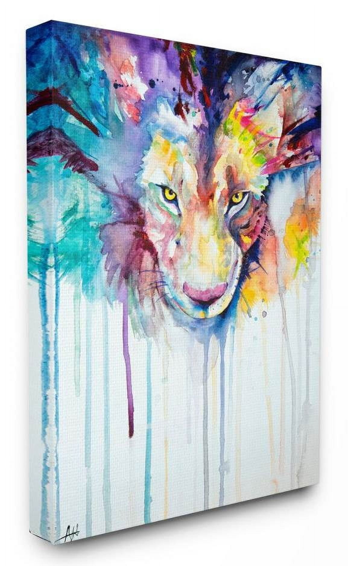 Stupell Industries Cool Colorful Large Cat Lion Portrait Animal Watercolor Painting Canvas Wall Art by Marc Allante