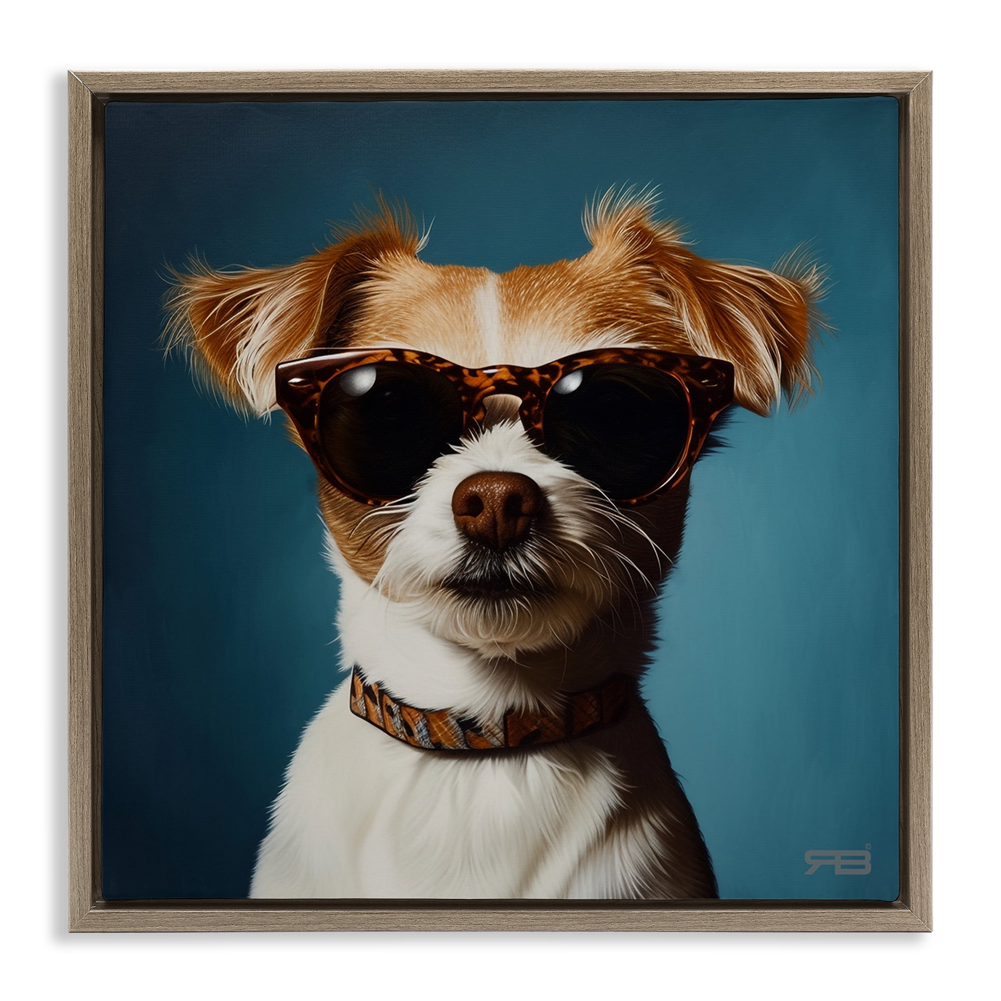 Stupell Industries Cool Dog on Blue Animals & Insects Painting Brown Floater Framed Canvas Art Print Wall Art, 18 x 18