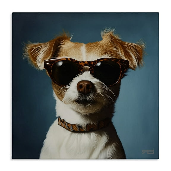 Stupell Industries Cool Dog on Blue Animals & Insects Painting Gallery Wrapped Canvas Art Print Wall Art, 17 x 17