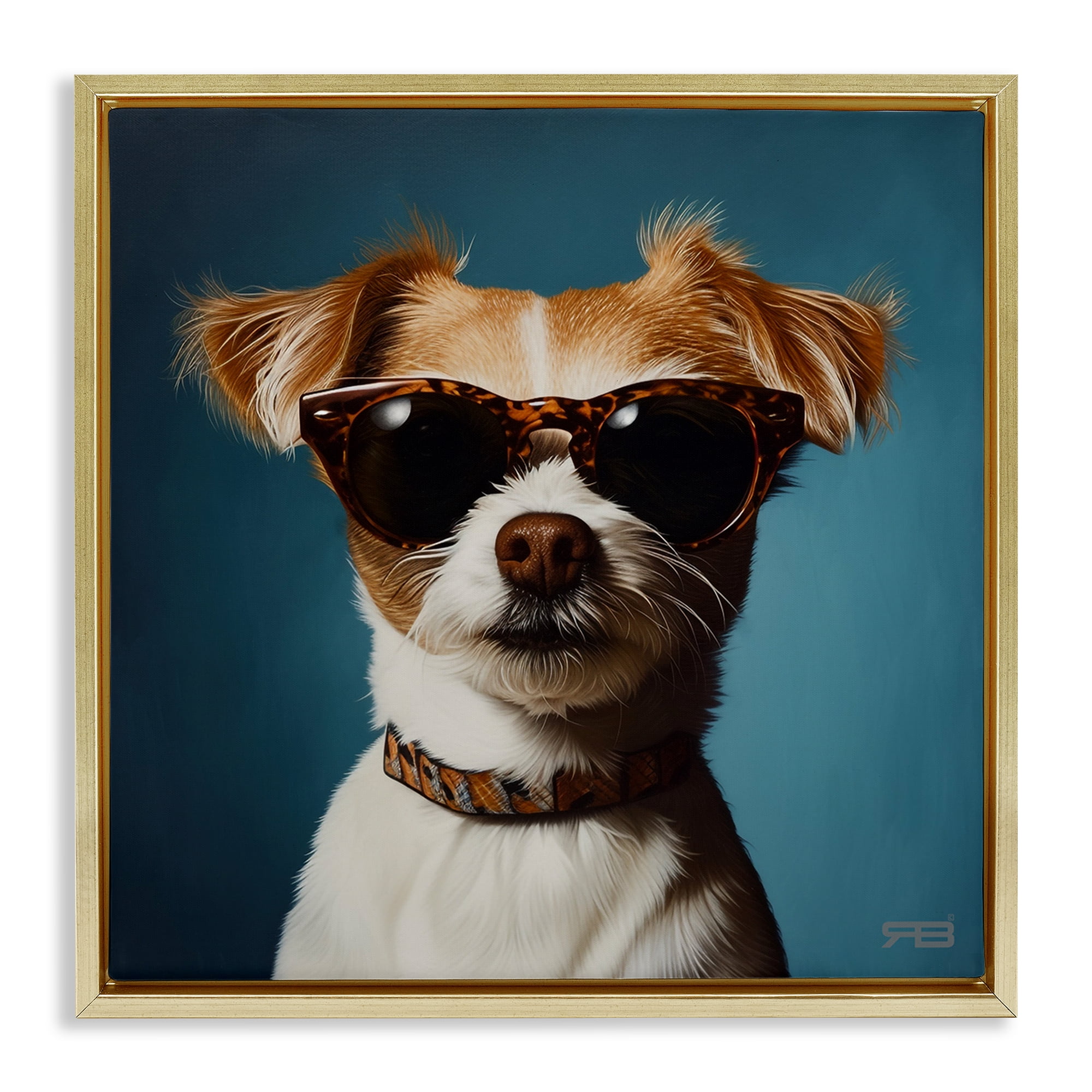 Stupell Industries Cool Dog on Blue Animals & Insects Painting Gold Floater Framed Canvas Art Print Wall Art, 18 x 18