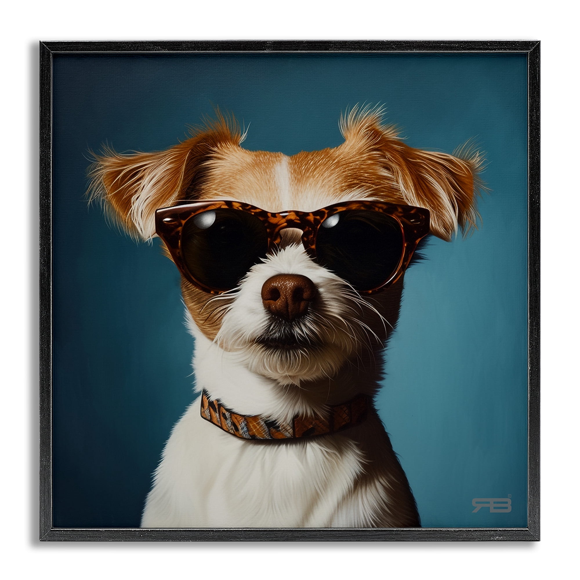 Stupell Industries Cool Dog on Blue Animals & Insects Painting Gray Framed Art Print Wall Art, 24 x 24