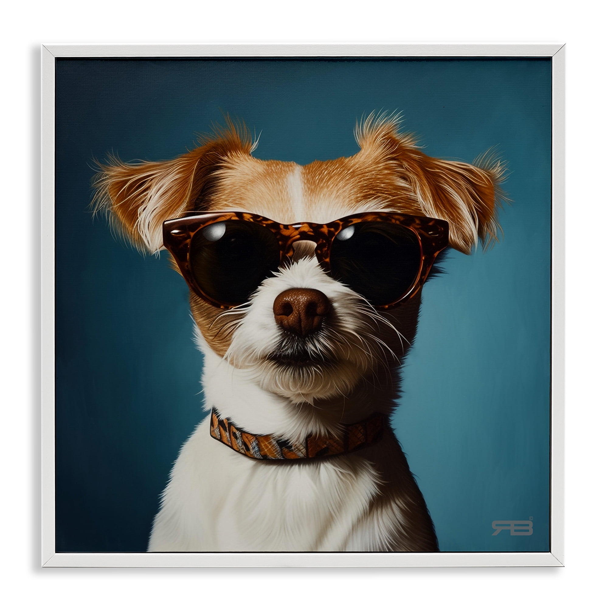 Stupell Industries Cool Dog on Blue Animals & Insects Painting White Framed Art Print Wall Art, 17 x 17