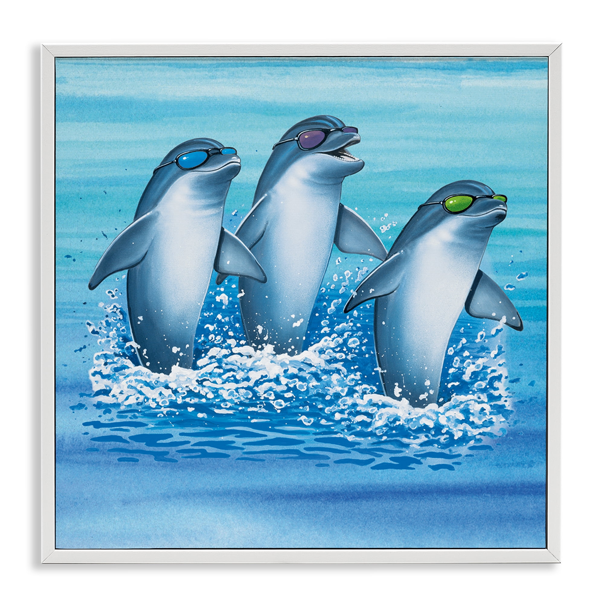 Stupell Industries Cool Dolphins Trio Animals Painting White Framed Art Print Wall Art, 17 x 17