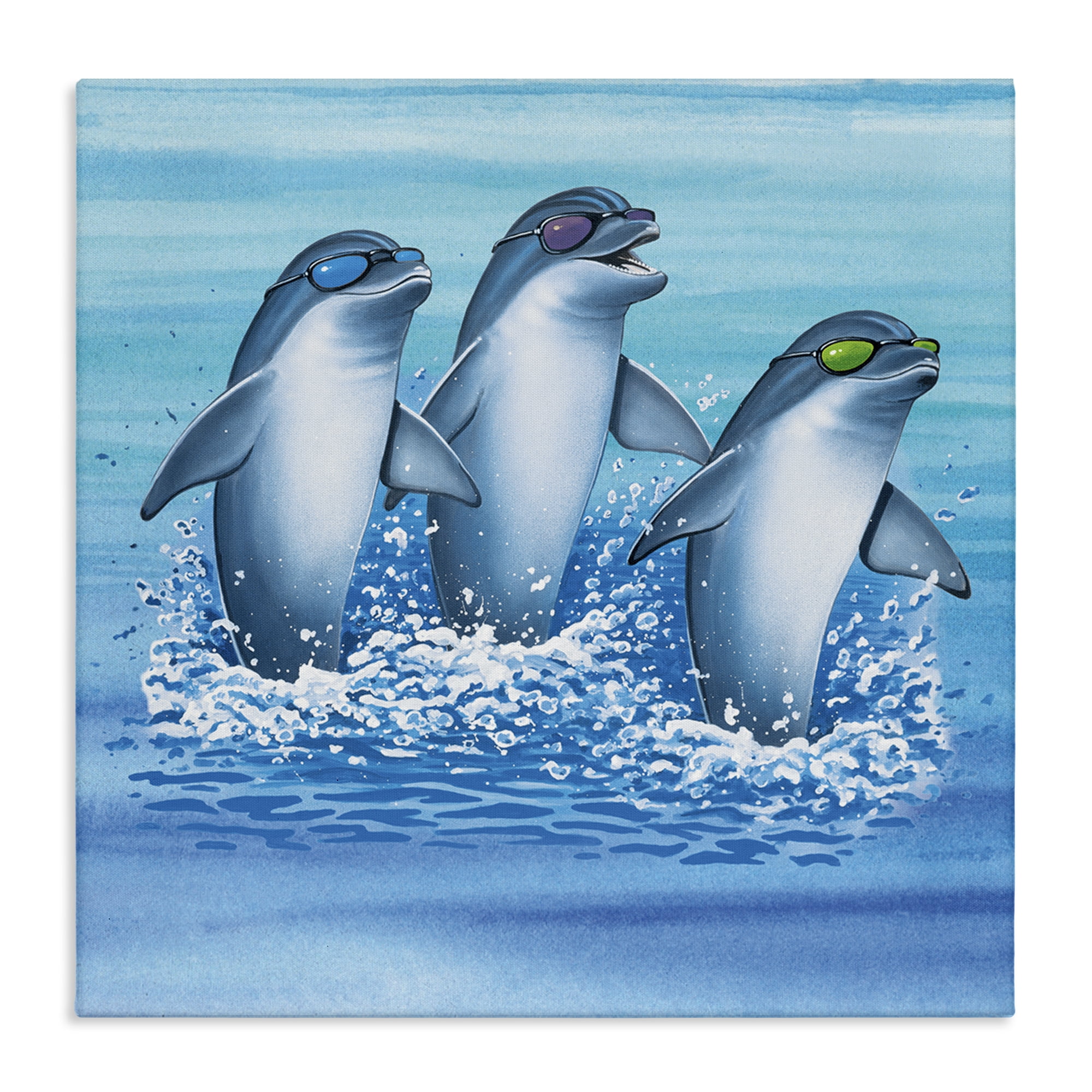 Stupell Industries Cool Dolphins Trio Animals Painting Wrapped Canvas Art Print Wall Art, 36 x 36