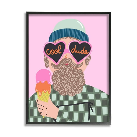 Stupell Industries Cool Dude Whimsical Man Checkered Pattern Ice Cream Graphic Art Black Framed Art Print Wall Art, Design by Dominika Godette