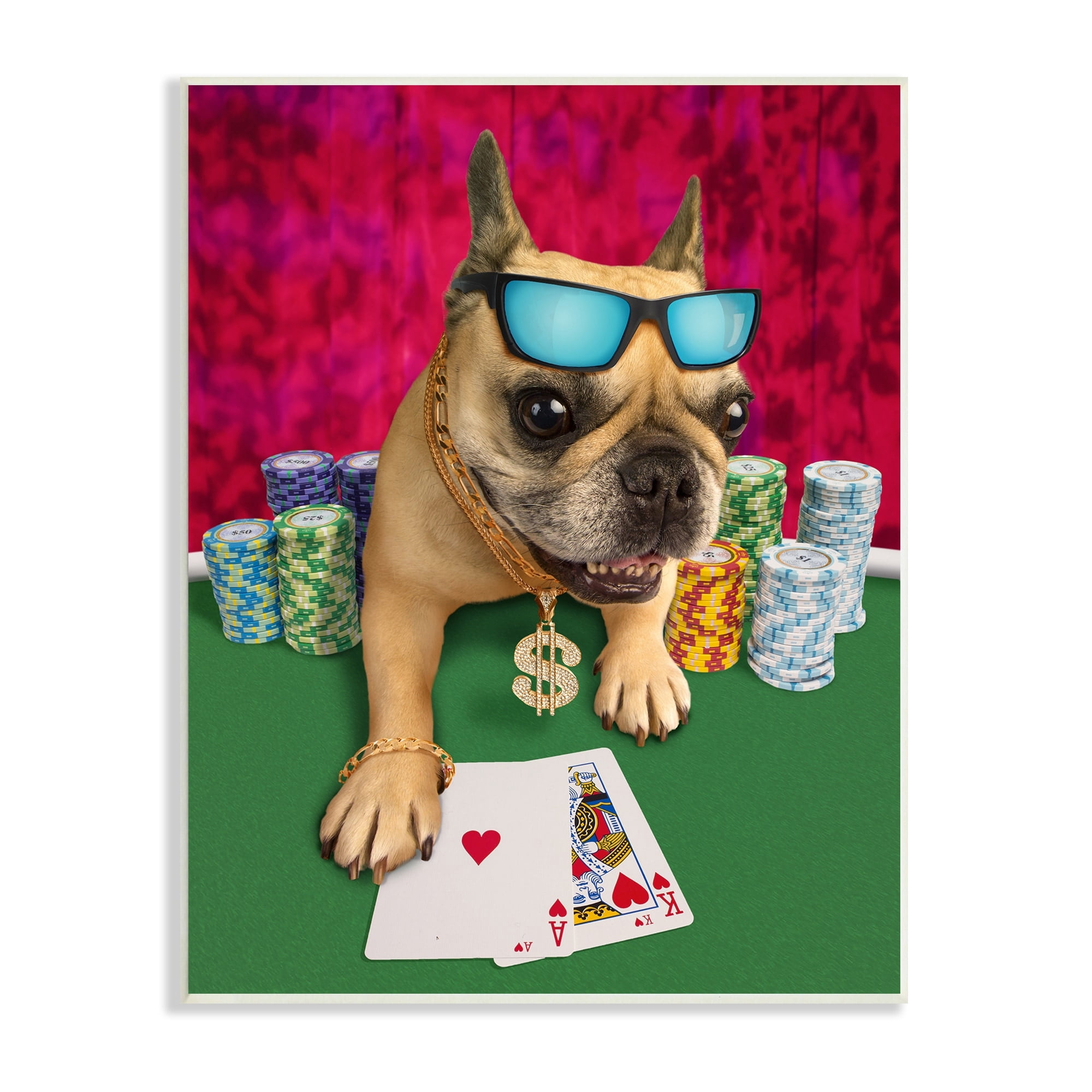 Stupell Industries Cool French Bulldog Gambling Casino Poker Chips Graphic Art Unframed Art Print Wall Art, Design by Michael Quackenbush