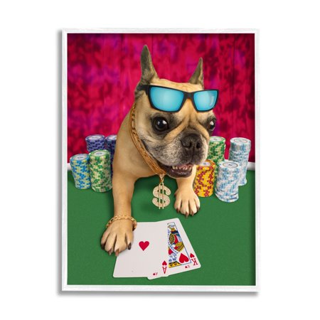 Stupell Industries Cool French Bulldog Gambling Casino Poker Chips Graphic Art White Framed Art Print Wall Art, Design by Michael Quackenbush