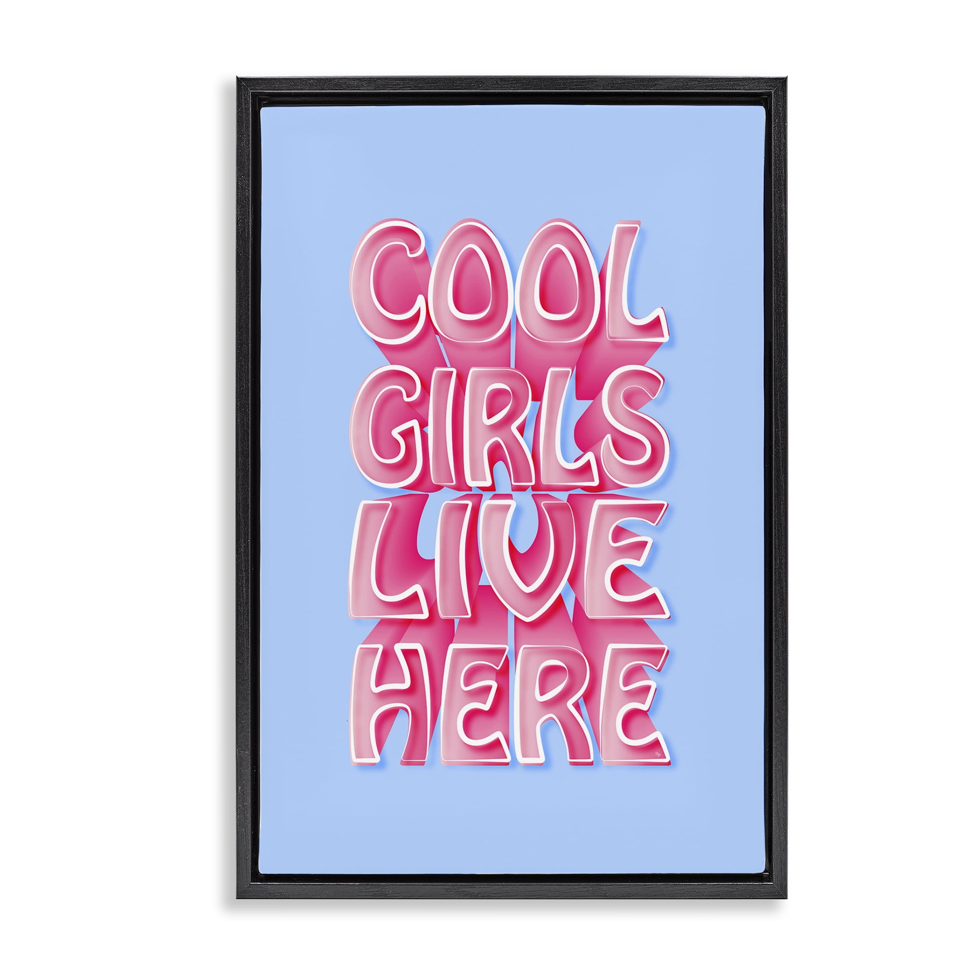 Stupell Industries Cool Girls Live Here Text & Numbers Painting Black Floater Framed Canvas Art Print Wall Art, 21 x 31