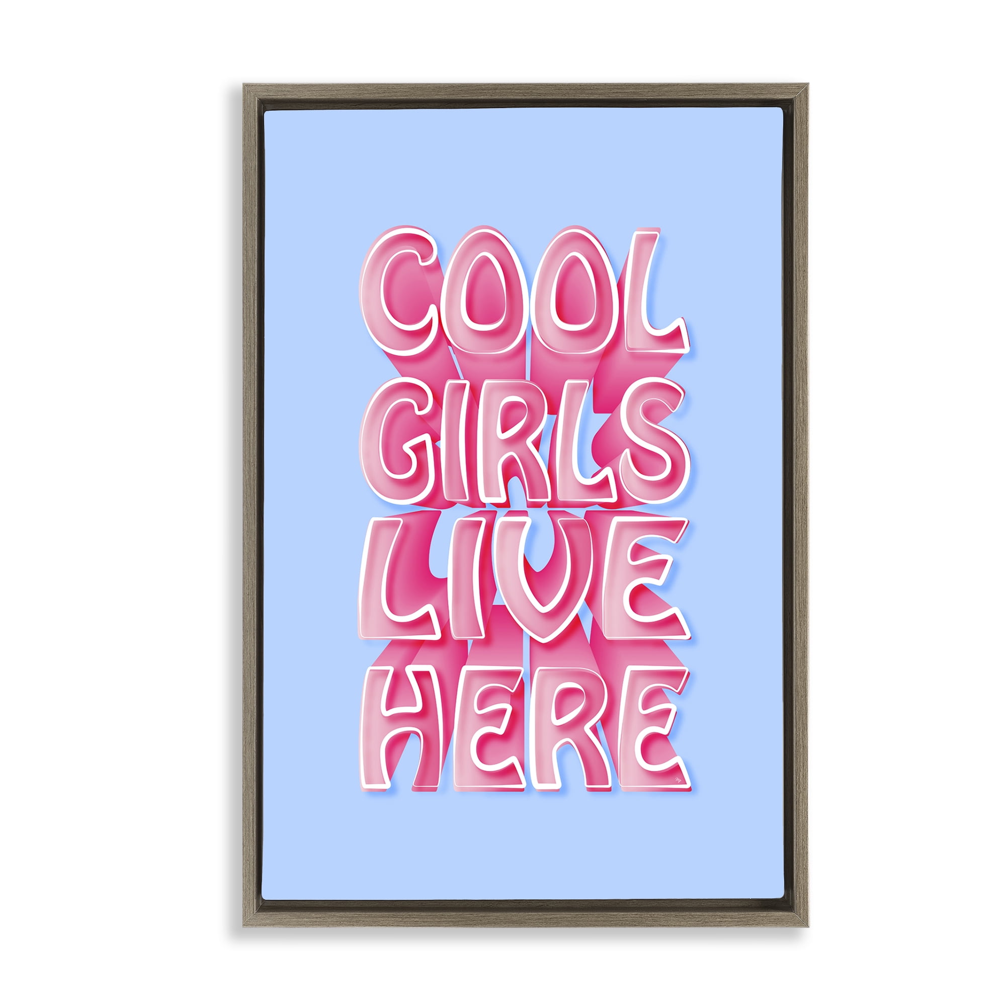 Stupell Industries Cool Girls Live Here Text & Numbers Painting Brown Floater Framed Canvas Art Print Wall Art, 21 x 31