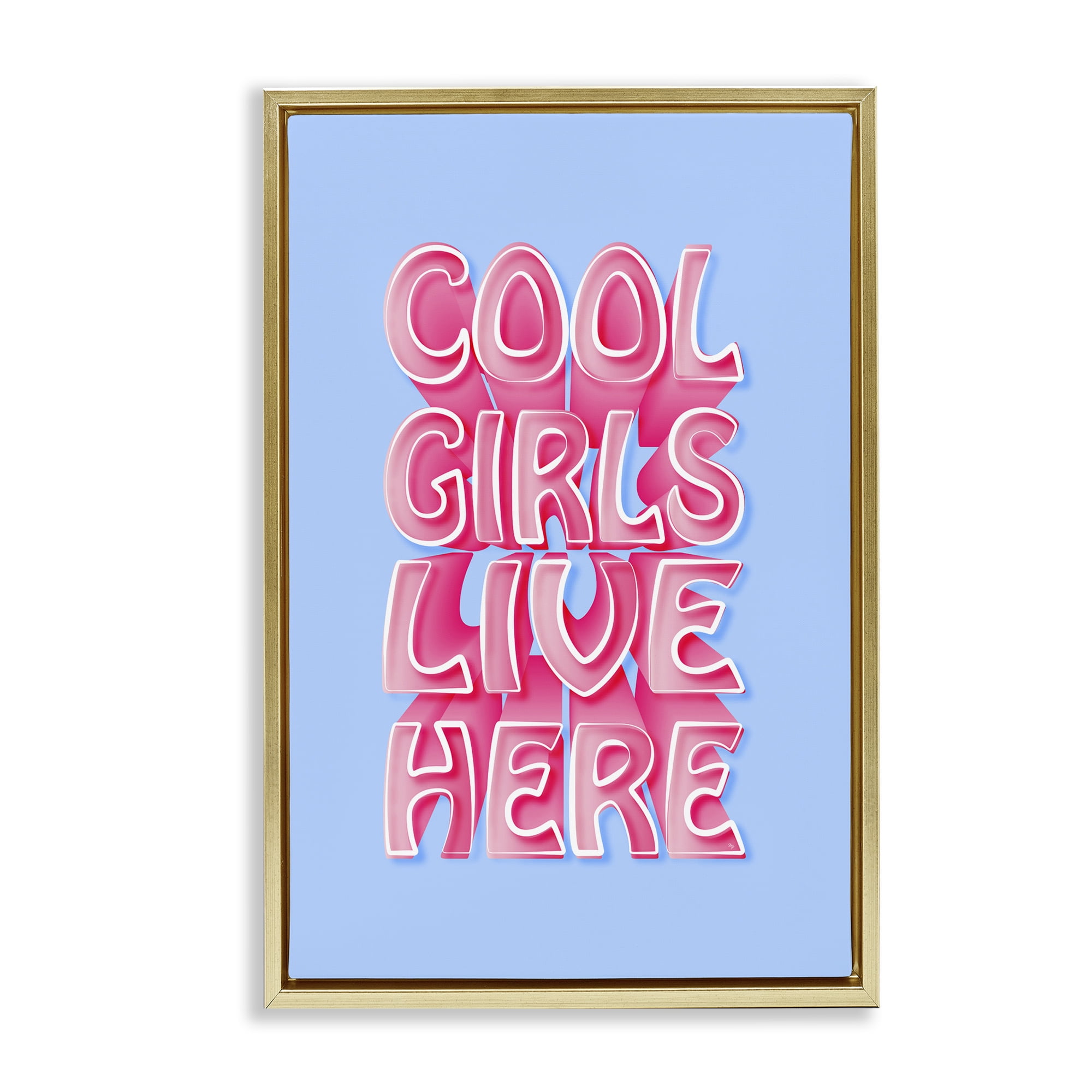 Stupell Industries Cool Girls Live Here Text & Numbers Painting Gold Floater Framed Canvas Art Print Wall Art, 17 x 25
