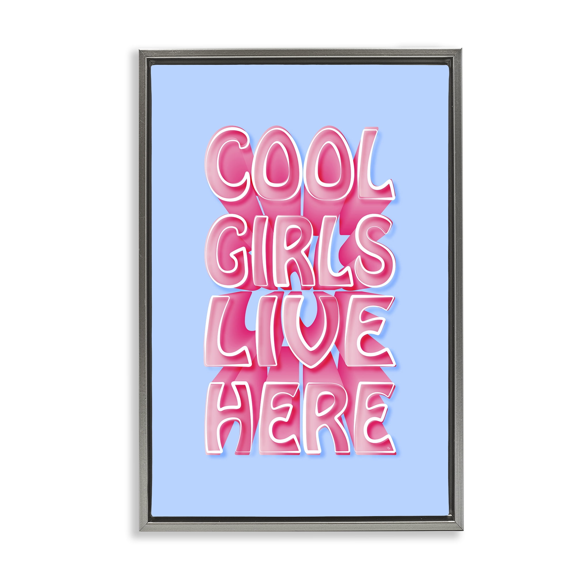 Stupell Industries Cool Girls Live Here Text & Numbers Painting Gray Floater Framed Canvas Art Print Wall Art, 17 x 25