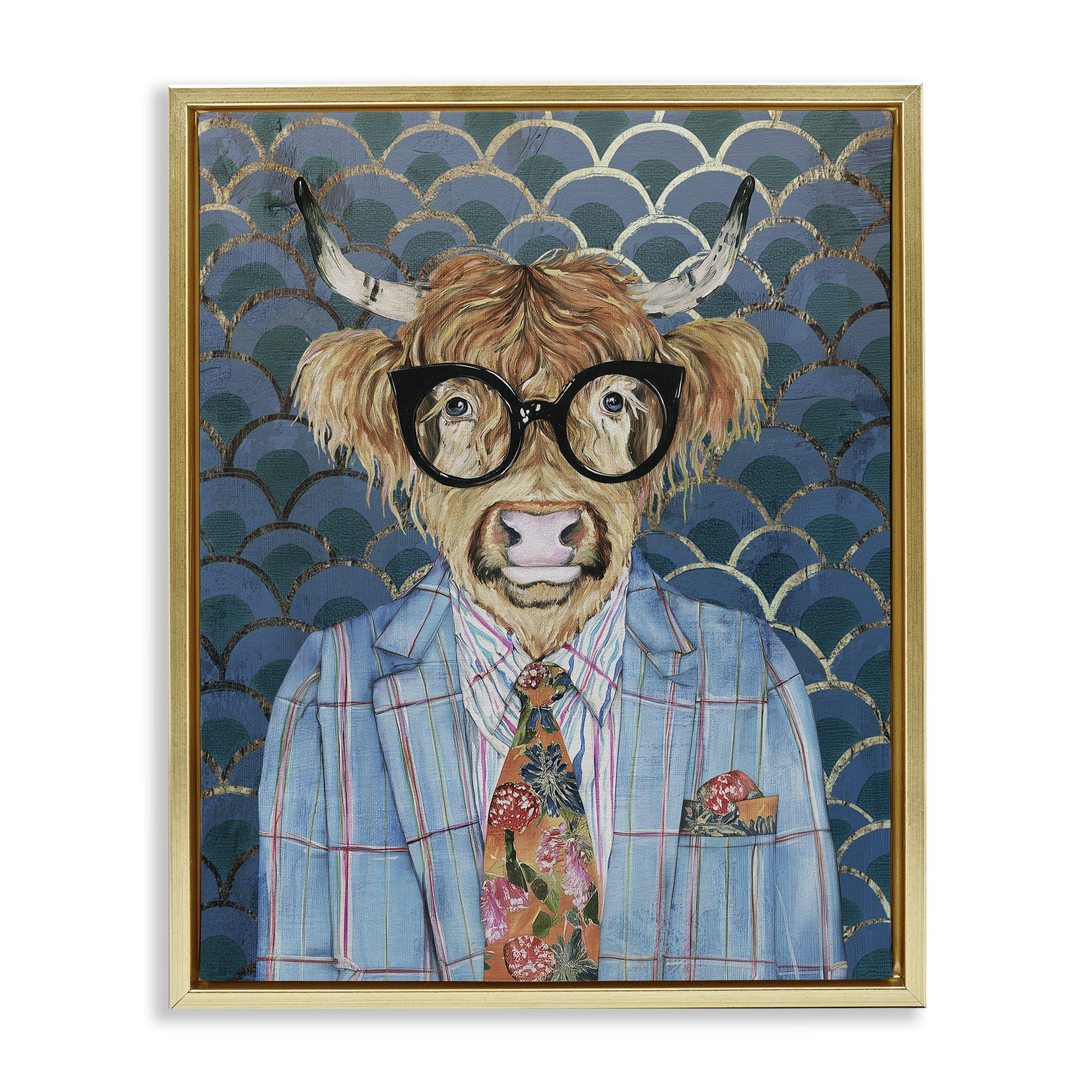 Stupell Industries Cool Highlander Portrait Gold Framed Floater Canvas Wall Art, design by Svetlana Aleynikova