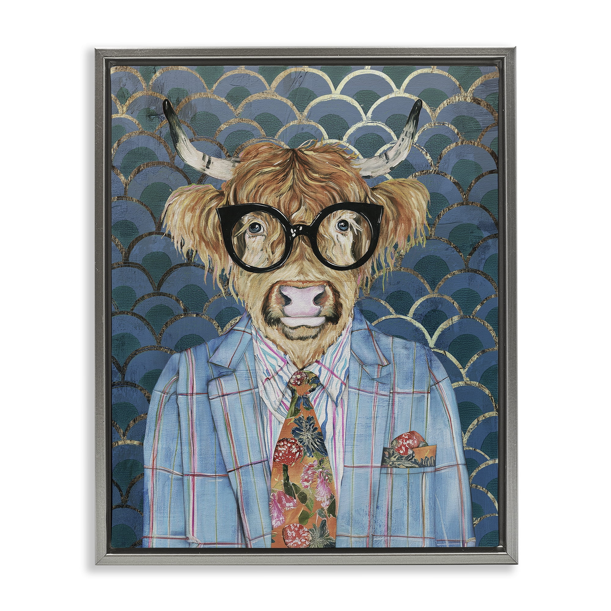 Stupell Industries Cool Highlander Portrait Gray Framed Floater Canvas Wall Art, design by Svetlana Aleynikova