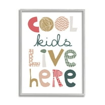 Stupell Industries Cool Kids Live Here Phrase Abstract Pattern Typography Inspirational Painting Gray Framed Art Print Wall Art, 16 x 20