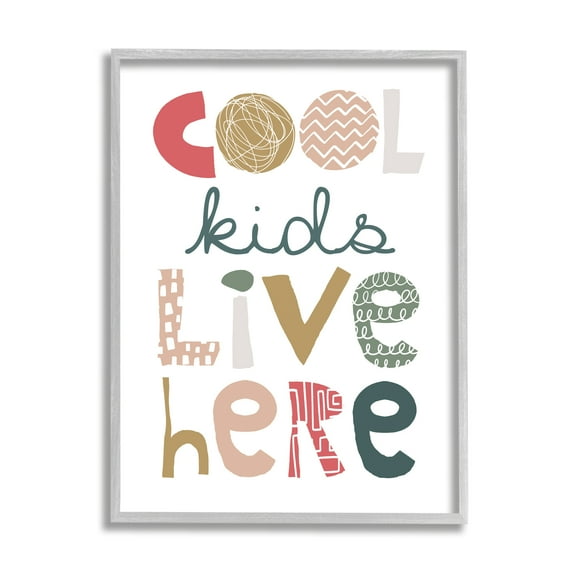 Stupell Industries Cool Kids Live Here Phrase Abstract Pattern Typography Inspirational Painting Gray Framed Art Print Wall Art, 16 x 20