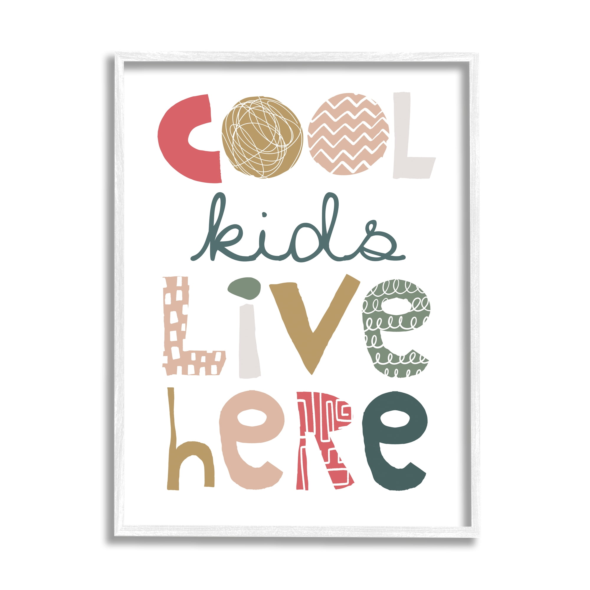 Stupell Industries Cool Kids Live Here Phrase Abstract Pattern Typography Inspirational Painting White Framed Art Print Wall Art, 11 x 14