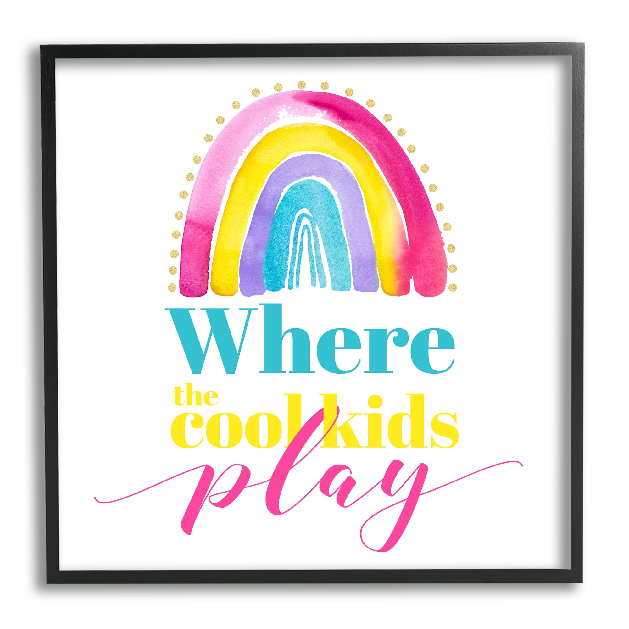 Stupell Industries Cool Kids Play Phrase Inspirational Painting Black Framed Art Print Wall Art, 24 x 24