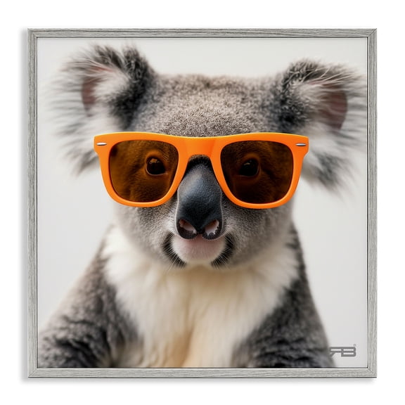 Stupell Industries Cool Koala & Glasses Animals Painting Gray Framed Art Print Wall Art, 24 x 24