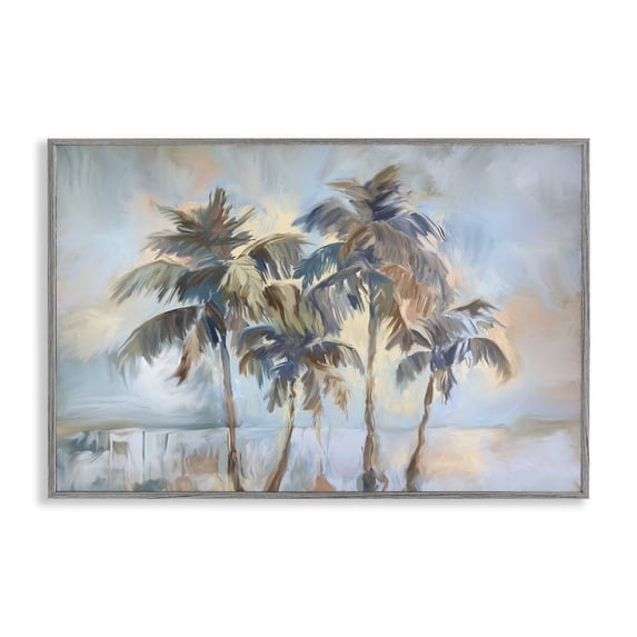 Stupell Industries Cool Palm Trees Sunrise Landscape & Nature Painting Gray Framed Art Print Wall Art, 18 x 12