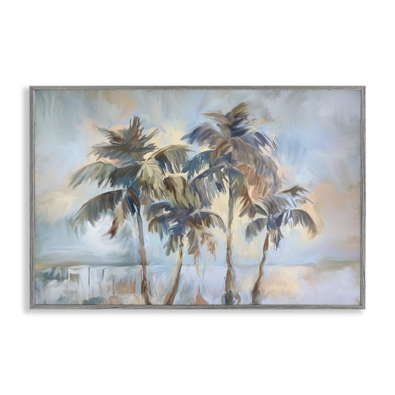 Stupell Industries Cool Palm Trees Sunrise Landscape & Nature Painting Gray Framed Art Print Wall Art, 30 x 20