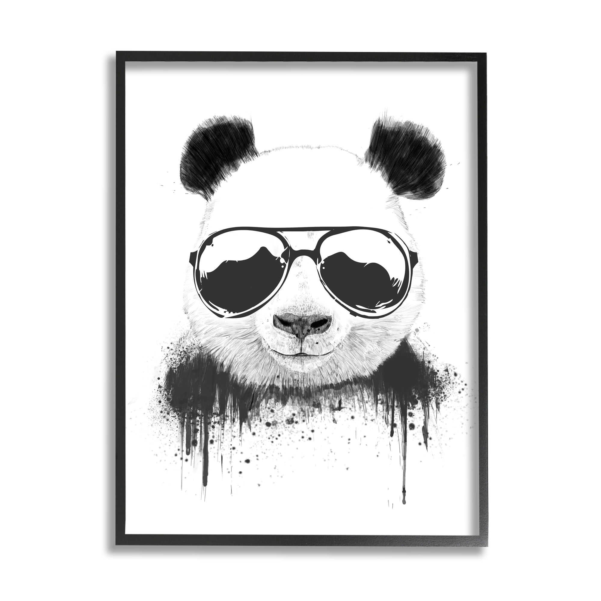 Stupell Industries Cool Panda Sunglasses Black And White Paint Drip,16 x 20,Designed by Balazs Solti