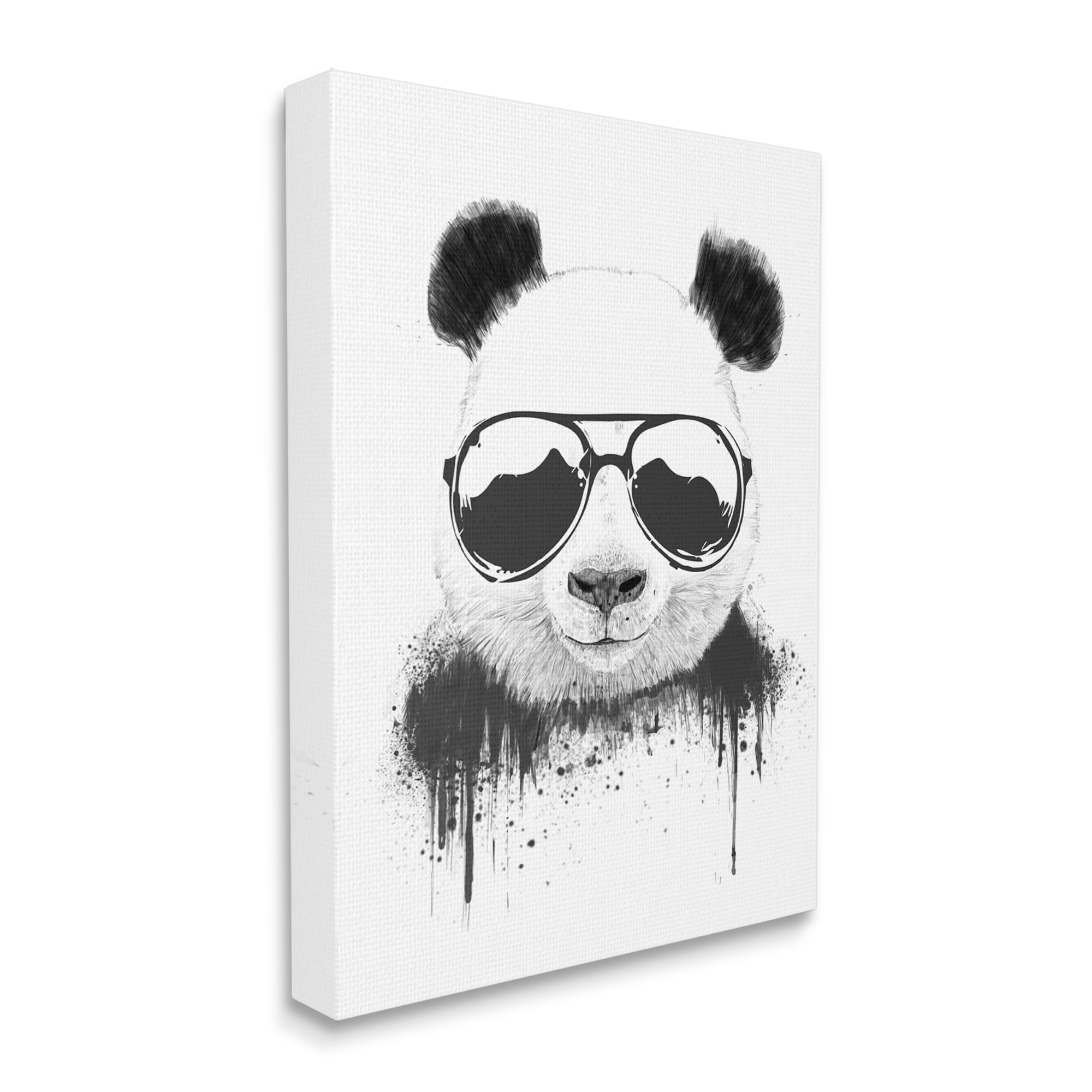 Stupell Industries Cool Panda Sunglasses Black And White Paint Drip,36 x 48,Designed by Balazs Solti