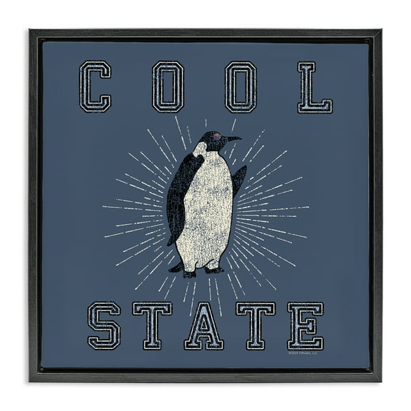 Stupell Industries Cool Penguin State Varsity Animals Painting Black Floater Framed Canvas Art Print Wall Art, 18 x 18